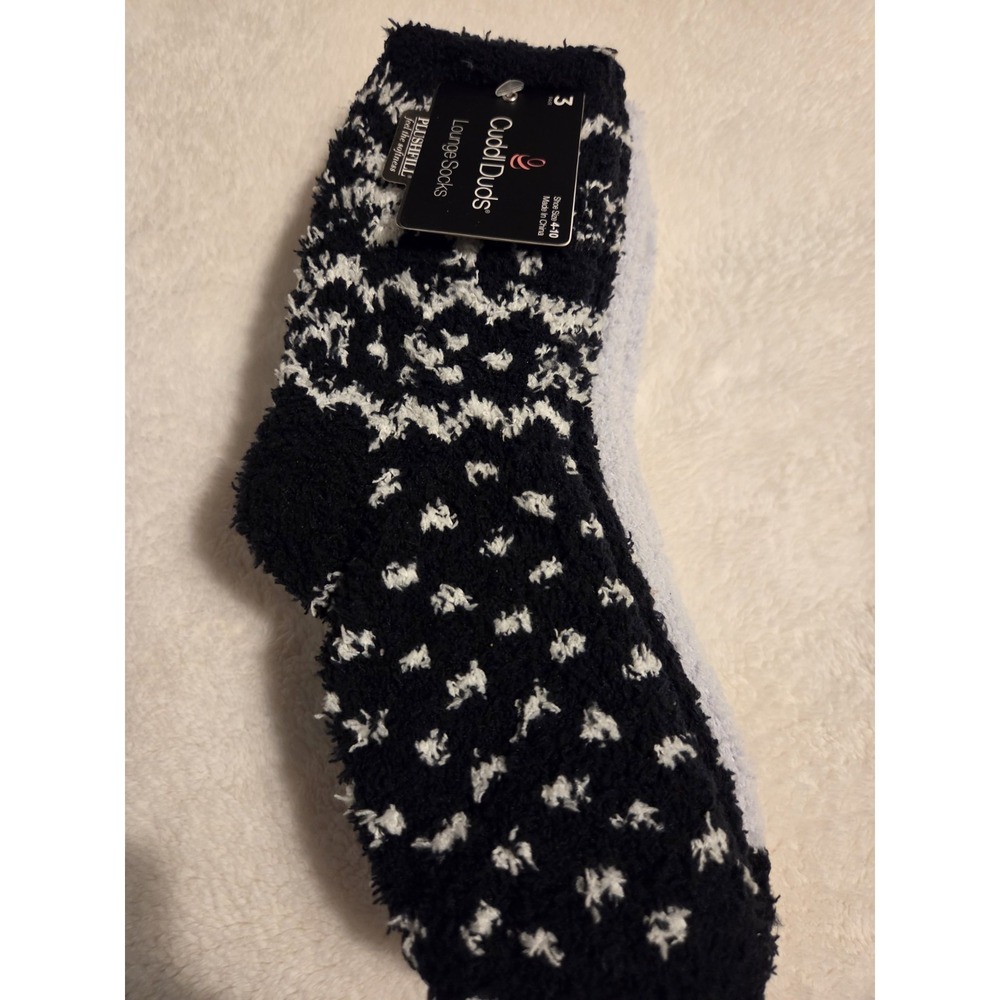 Cuddl Duds 3 Pair Lounge Socks Womens Shoe Size 4-10 Plushfill Black White